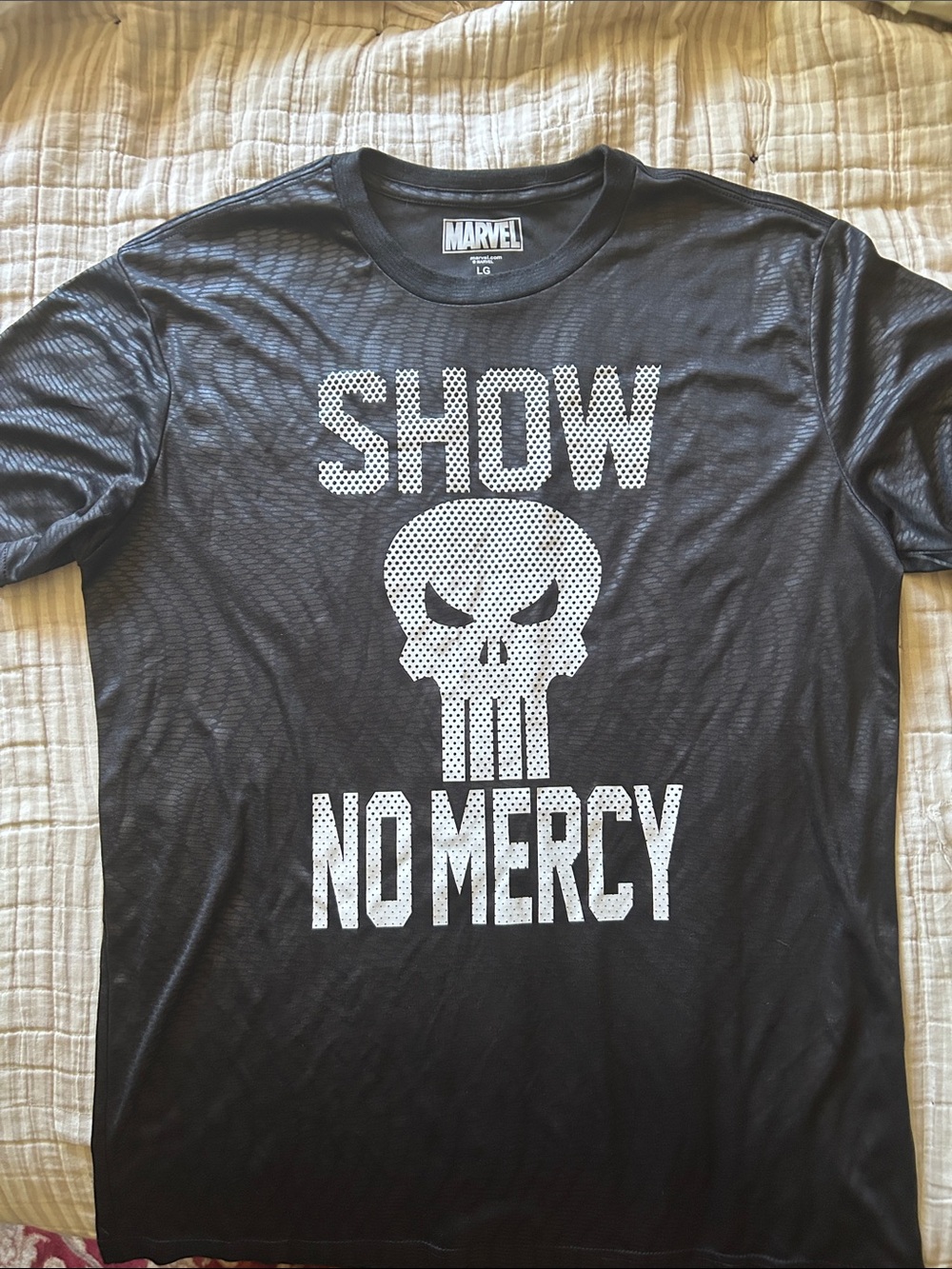 Marvel Punisher Black Short Sleeve Graphic Tee with White Skull and Text